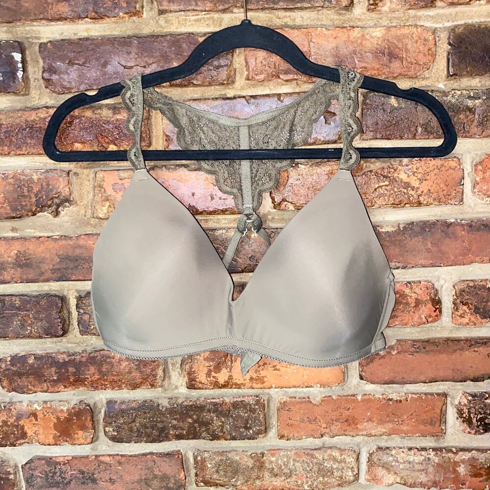 Aerie Brown Lace-Back Underwired T-Shirt Racerback Bra Women's Size 36C